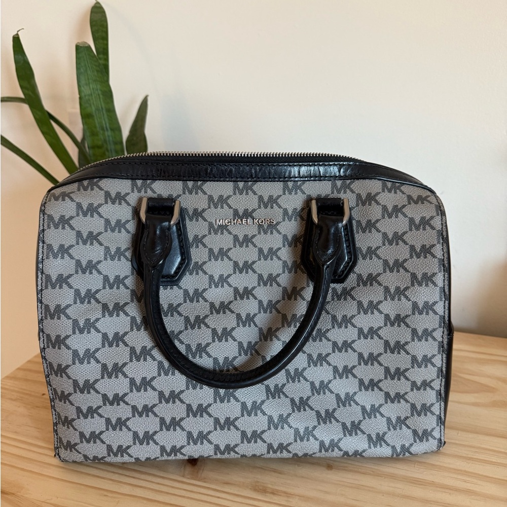 Michael Kors Monogram Satchel in Gray and Black